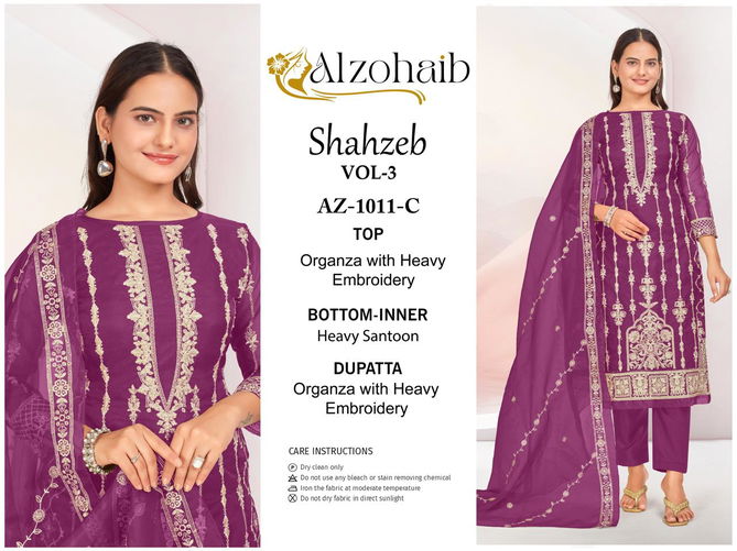 Shahzeb Vol 3 By Alzohaib Organza Embroidery Pakistani Suits Wholesale Shop In Surat
